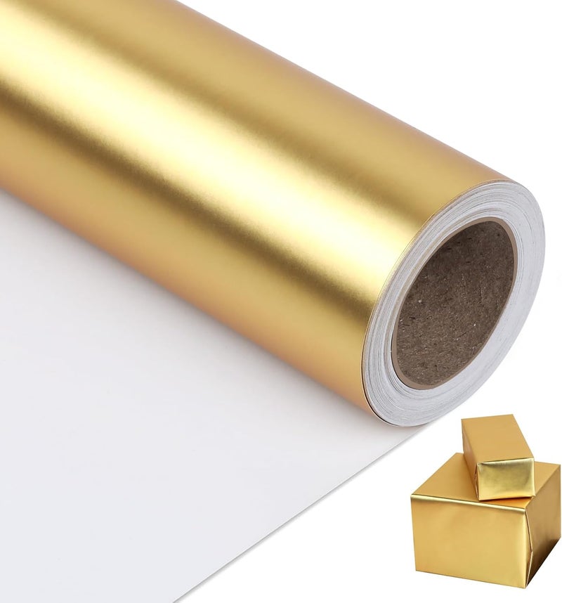 NESCCI Matte Metal Gold Wrapping Paper, Solid Color Paper,Gift Wrapping Paper,Perfect for Wedding,Valentine's Day,Birthday, Christmas,Baby Shower,DIY Bouquet (17 Inches X 32.8 Feet) - Image 1